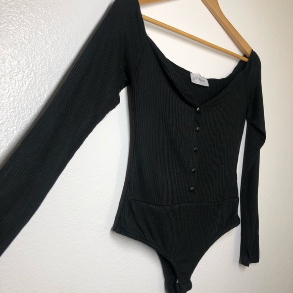 Attached Black Button Up Body Suit - Picture 7 of 8